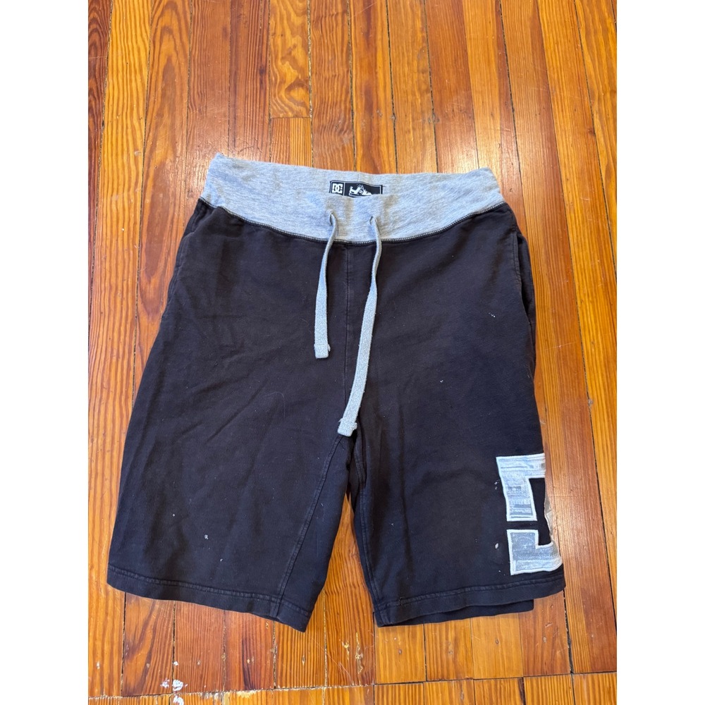 DC Shoes Mens Black Grey Logo Drawstring Sweat Shorts Size Medium Skate CLIPS